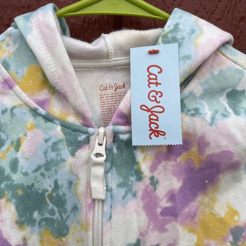 Cat & Jack Girls Tie Dye Full Zip Jacket Long Sleeve Pastel Medium 8 NWT